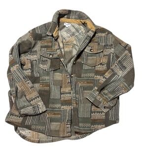 Prissy Jane Womens 2XL Fleece Shacket Geometric Patchwork Button Front Jacket